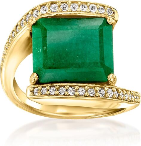 Ross-Simons 6.00 Carat Emerald Bypass Ring With .20 ct. t.w. White Topaz in 18kt Gold Over Sterling in Saudi Arabia