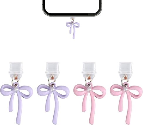 4pcs Dust Plug Charms for Kindle, Bow Plug Covers Decorative Type C Charging Port Insert Anti-Dust Accessories for Phones E-Readers Coquette Gift (Pink, Purple) in Saudi Arabia