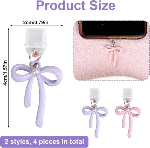 4pcs Dust Plug Charms for Kindle, Bow Plug Covers Decorative Type C Charging Port Insert Anti-Dust Accessories for Phones E-Readers Coquette Gift (Pink, Purple) in Saudi Arabia