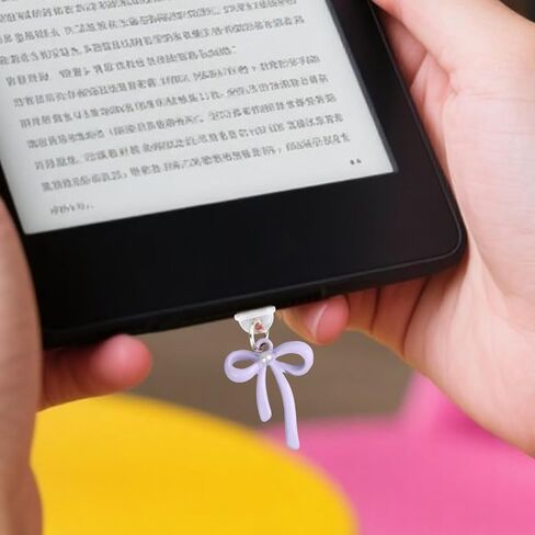 4pcs Dust Plug Charms for Kindle, Bow Plug Covers Decorative Type C Charging Port Insert Anti-Dust Accessories for Phones E-Readers Coquette Gift (Pink, Purple) in Saudi Arabia