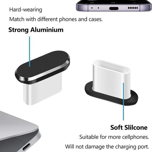 USB C Dust Plug, 4 Pack Type C Anti Dust Plug Cover Charging Port Protector Cap with Cleaning Brush for iPhone 15 Series, Samsung Galaxy S22/S21/S20, Note 20/10, All USB C Devices in Saudi Arabia
