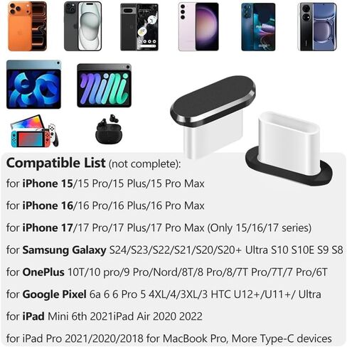 USB C Dust Plug, 4 Pack Type C Anti Dust Plug Cover Charging Port Protector Cap with Cleaning Brush for iPhone 15 Series, Samsung Galaxy S22/S21/S20, Note 20/10, All USB C Devices in Saudi Arabia