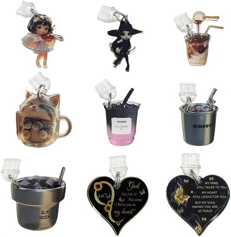 Kindle Colorsoft 9 Pack Dust Plug Charms for Type-C Port - Cute Phone Accessories Compatible with Kindle Paperwhite/E-Reader, Tablets, Android Phones - Decorative Gifts in Saudi Arabia
