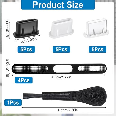 15 حزمة من قابس الغبار USB C، 4 قطع ملصق شبكي مقاوم للغبار، قابس غبار من النوع C، غطاء غبار لمكبر صوت الهاتف، غطاء حماية مضاد للغبار مع فرشاة نظيفة عالمية لجميع الهواتف in Kuwait