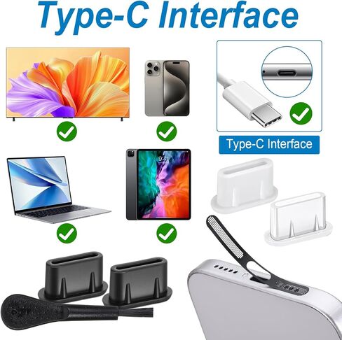 15 حزمة من قابس الغبار USB C، 4 قطع ملصق شبكي مقاوم للغبار، قابس غبار من النوع C، غطاء غبار لمكبر صوت الهاتف، غطاء حماية مضاد للغبار مع فرشاة نظيفة عالمية لجميع الهواتف in Kuwait