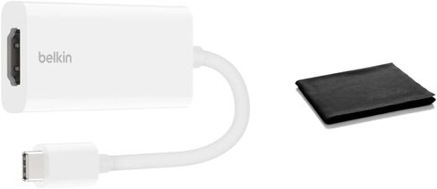 محول Belkin USB-C إلى HDMI، 4K 60 هرتز Dolby Vision HDR، محول USB من النوع C إلى HDMI لأجهزة MacBook وiPad Pro وأجهزة الكمبيوتر المحمولة USB-C إلى التلفزيون/الشاشة، HDCP 2.2، محول AV أبيض مدمج، يتضمن قطعة قماش للتنظيف in Kuwait