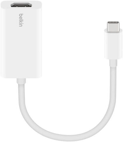 محول Belkin USB-C إلى HDMI، 4K 60 هرتز Dolby Vision HDR، محول USB من النوع C إلى HDMI لأجهزة MacBook وiPad Pro وأجهزة الكمبيوتر المحمولة USB-C إلى التلفزيون/الشاشة، HDCP 2.2، محول AV أبيض مدمج، يتضمن قطعة قماش للتنظيف in Kuwait