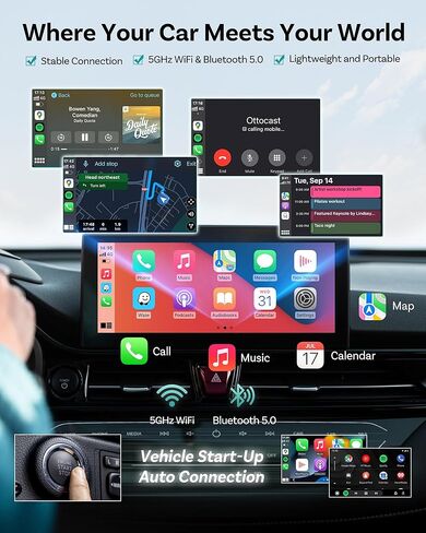 محول OTTOCAST Mini Edge 2026 2 في 1 اللاسلكي CarPlay ومحول Android Auto اللاسلكي، هيكل من الألومنيوم، عبور GPS، إعادة الاتصال التلقائي، التوصيل والتشغيل لأجهزة iPhone وAndroid in Kuwait