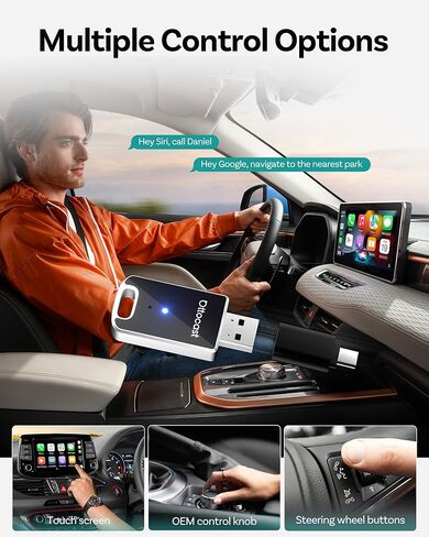 محول OTTOCAST Mini Edge 2026 2 في 1 اللاسلكي CarPlay ومحول Android Auto اللاسلكي، هيكل من الألومنيوم، عبور GPS، إعادة الاتصال التلقائي، التوصيل والتشغيل لأجهزة iPhone وAndroid in Kuwait