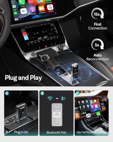 محول OTTOCAST Mini Edge 2026 2 في 1 اللاسلكي CarPlay ومحول Android Auto اللاسلكي، هيكل من الألومنيوم، عبور GPS، إعادة الاتصال التلقائي، التوصيل والتشغيل لأجهزة iPhone وAndroid in Kuwait