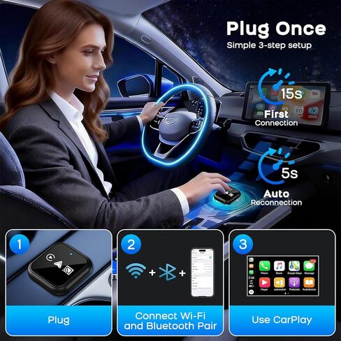 2026 ترقية 3 في 1 شاشة مرآة هاتف iOS، سلكي إلى محول CarPlay اللاسلكي وAndroid Auto، 5.0 جيجا هرتز بلوتوث 5.4 دونجل لـ OEM CarPlay السلكية (ليس لـ Netflix) in Kuwait