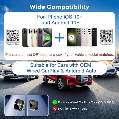 2026 ترقية 3 في 1 شاشة مرآة هاتف iOS، سلكي إلى محول CarPlay اللاسلكي وAndroid Auto، 5.0 جيجا هرتز بلوتوث 5.4 دونجل لـ OEM CarPlay السلكية (ليس لـ Netflix) in Kuwait