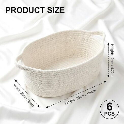 6Pcs Small White Woven Basket 12"x 8"x 5" Valentines Empty Gift Basket,Oval Cotton Rope Storage Organizer with Handles, Decorative Dog Cat Baskets for Nursery, Bedroom, Living Room in Saudi Arabia