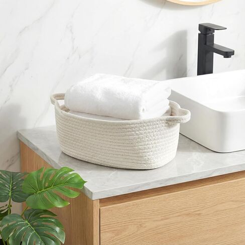 6Pcs Small White Woven Basket 12"x 8"x 5" Valentines Empty Gift Basket,Oval Cotton Rope Storage Organizer with Handles, Decorative Dog Cat Baskets for Nursery, Bedroom, Living Room in Saudi Arabia