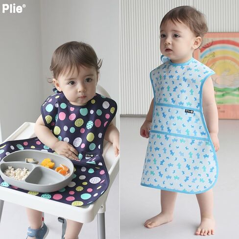 Plie Full Coverage Waterproof Feeding Bib for Toddlers – Extra Long Apron Bib for Mealtime, Self-Feeding, High Chairn in Saudi Arabia