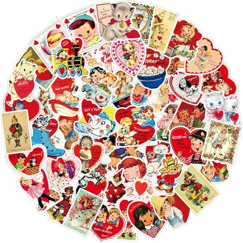 52 قطعة ملصق عيد الحب العتيق من الفينيل مقاوم للماء ملصقات حمراء كلاسيكية على شكل قلب شارات ذاتية اللصق لزجاجة مياه ومغلف لوح التزلج وبطاقات تهنئة ديكور لوازم الحفلات in Kuwait