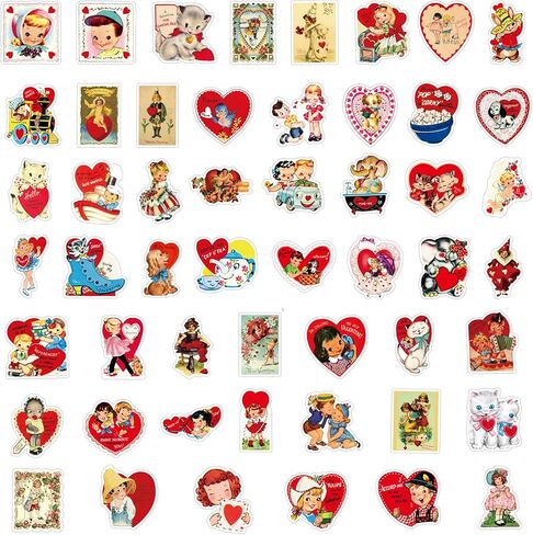 52 قطعة ملصق عيد الحب العتيق من الفينيل مقاوم للماء ملصقات حمراء كلاسيكية على شكل قلب شارات ذاتية اللصق لزجاجة مياه ومغلف لوح التزلج وبطاقات تهنئة ديكور لوازم الحفلات in Kuwait