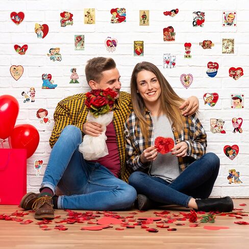 52 قطعة ملصق عيد الحب العتيق من الفينيل مقاوم للماء ملصقات حمراء كلاسيكية على شكل قلب شارات ذاتية اللصق لزجاجة مياه ومغلف لوح التزلج وبطاقات تهنئة ديكور لوازم الحفلات in Kuwait