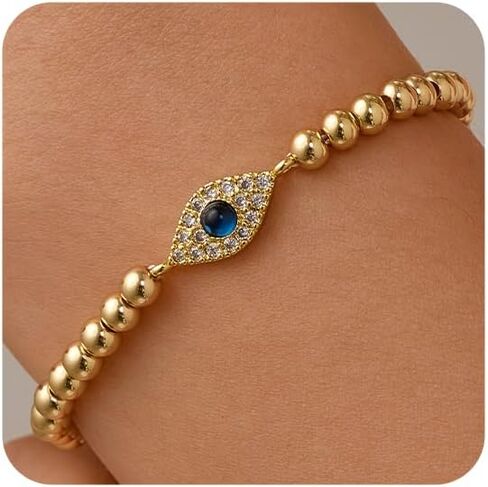 GINAZAL Gold Bead Bracelet for Women, Hypoallergenic Fade-Resistant | Brass | 14K Gold |Cubic Zirconia in Saudi Arabia