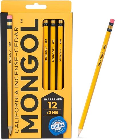 Mongol Classic Incense Cedar #2 Pencil – Pre-sharpened, European Graphite Core, US Grown Cedar, Smudge free eraser – nontoxic PMA certified in Saudi Arabia