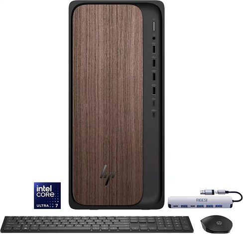 كمبيوتر HP OmniDesk المكتبي - Intel Core Ultra 7 265، 16 جيجابايت DDR5 1 تيرابايت SSD، تصميم خشبي داكن أنيق، أداء جاهز للذكاء الاصطناعي، Windows 11 Pro مع محطة إرساء in Kuwait