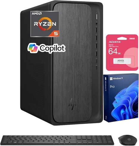 سطح المكتب HP OmniDesk M02 Tower للمحترفين، أداء AMD Ryzen 5 8500G للإنتاجية وتعدد المهام، ذاكرة وصول عشوائي DDR5 سعة 16 جيجابايت، SSD 1 تيرابايت، W11P، KB & M لاسلكي، حزمة مع محرك أقراص فلاش USB ADATA بسعة 64 جيجابايت in Kuwait
