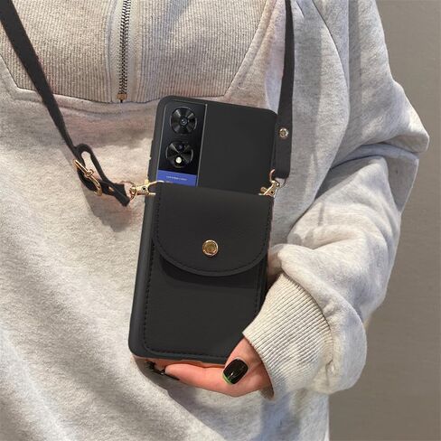 for TCL 50 XE 5G Case, TCL 50 XE NXTPAPER 5G Phone Case Wallet Back with Card Holder, PU Leather Case Crossbody Adjustable Detachable Lanyard Hands Free | Kickstand Shockproof Protective,Black in Saudi Arabia