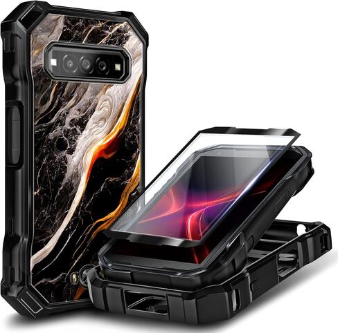 NZND Compatible with Kyocera DuraForce Pro 3 (E7200) Case with Tempered Glass Screen Protector, Full-Body Protective Shockproof Rugged Bumper Cover, Impact Resist Phone Case (Black Marble) in Kuwait