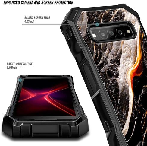 NZND Compatible with Kyocera DuraForce Pro 3 (E7200) Case with Tempered Glass Screen Protector, Full-Body Protective Shockproof Rugged Bumper Cover, Impact Resist Phone Case (Black Marble) in Kuwait