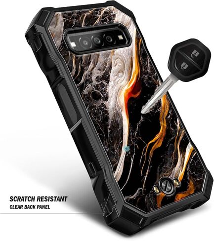 NZND Compatible with Kyocera DuraForce Pro 3 (E7200) Case with Tempered Glass Screen Protector, Full-Body Protective Shockproof Rugged Bumper Cover, Impact Resist Phone Case (Black Marble) in Kuwait