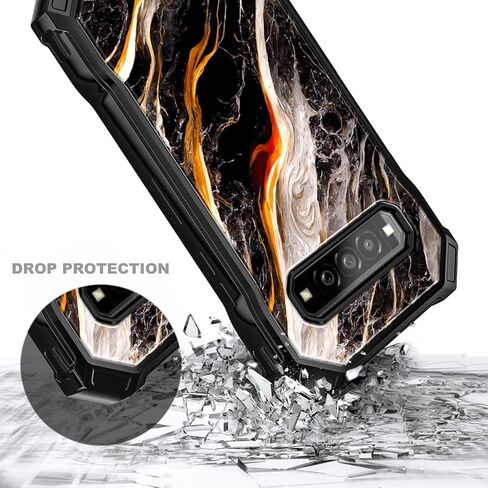NZND Compatible with Kyocera DuraForce Pro 3 (E7200) Case with Tempered Glass Screen Protector, Full-Body Protective Shockproof Rugged Bumper Cover, Impact Resist Phone Case (Black Marble) in Kuwait