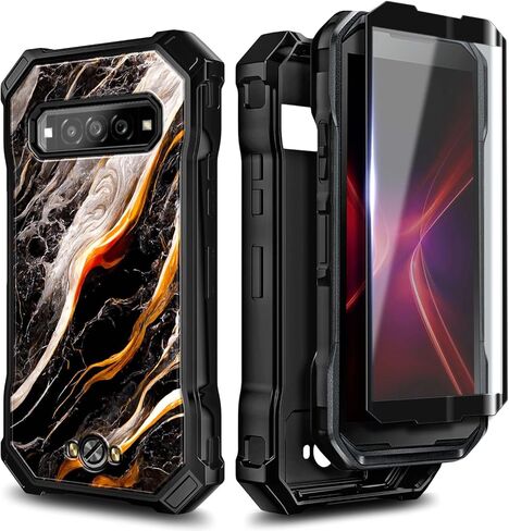 NZND Compatible with Kyocera DuraForce Pro 3 (E7200) Case with Tempered Glass Screen Protector, Full-Body Protective Shockproof Rugged Bumper Cover, Impact Resist Phone Case (Black Marble) in Kuwait