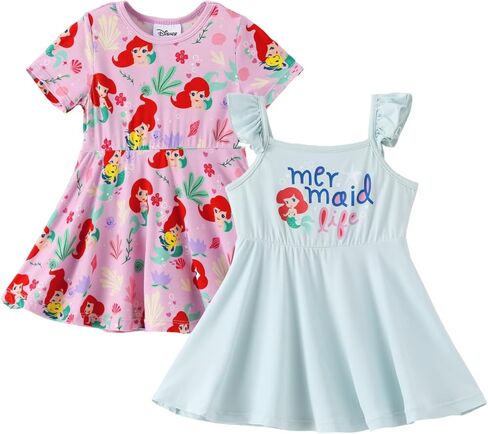 Disney Frozen Princess Stitch Minnie Girl Dresses 2 Pack Ruffle Short Sleeve Soft Bamboo Viscose Summer Outfit Baby-Toddler in Saudi Arabia