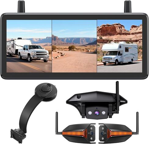 نظام لاسلكي للكاميرا الاحتياطية AUTO-VOX RV: كاميرات خلفية وجانبية مع شاشة مقسمة عالية الدقة مقاس 7.2 بوصة وحامل شفط مرن، رؤية خلفية وجانبية كاملة للمركبات الترفيهية، والتخييم، والعجلة الخامسة، ومقطورة السفر in Kuwait
