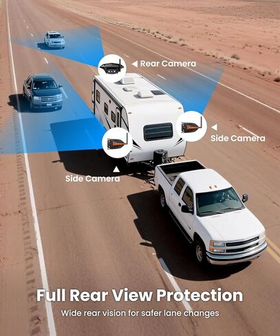 نظام لاسلكي للكاميرا الاحتياطية AUTO-VOX RV: كاميرات خلفية وجانبية مع شاشة مقسمة عالية الدقة مقاس 7.2 بوصة وحامل شفط مرن، رؤية خلفية وجانبية كاملة للمركبات الترفيهية، والتخييم، والعجلة الخامسة، ومقطورة السفر in Kuwait