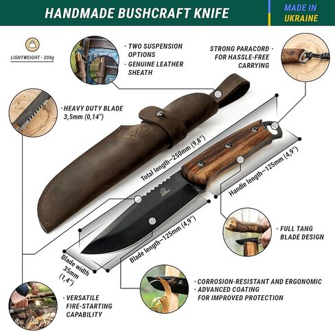 سكين BeaverCraft Bushcraft كامل من الفولاذ الكربوني BSH4 Dusk - سكين تخييم بشفرة ثابتة مع غمد للحزام - أدوات سكاكين التنزه سيرًا على الأقدام والبقاء على قيد الحياة معدات Bushcraft in Kuwait