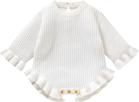 Opewod طفلة متماسكة سترة رومبير الوليد كشكش طويلة الأكمام سترة طاقم الرقبة Pullove الدافئة الخريف الشتاء الملابس الزي in Kuwait