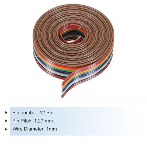 Generic 1 Pcs 12 Pin Flat Rainbow Ribbon Cable 6.6 Ft 1.27mm Pitch Breadboard Jumper Wires for Electronic Projects in Saudi Arabia