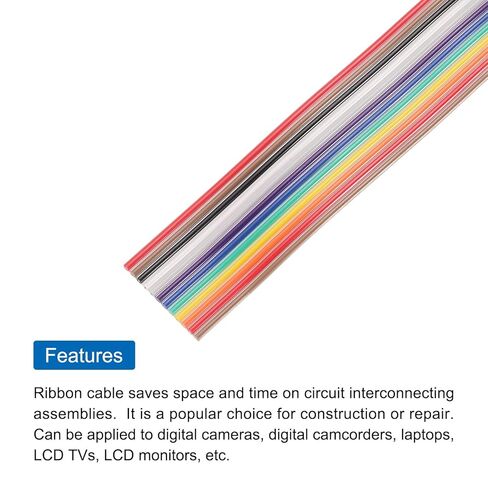 Generic 1 Pcs 12 Pin Flat Rainbow Ribbon Cable 6.6 Ft 1.27mm Pitch Breadboard Jumper Wires for Electronic Projects in Saudi Arabia