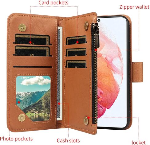 for Samsung Galaxy S21 5G 6.2 inch Wallet Phone Case with Crossbody Lanyard Strap Faux Leather Card Holder Slot Stand Kickstand Men Women Flip Cell Cover for S 21 21S G5 Brown in Saudi Arabia