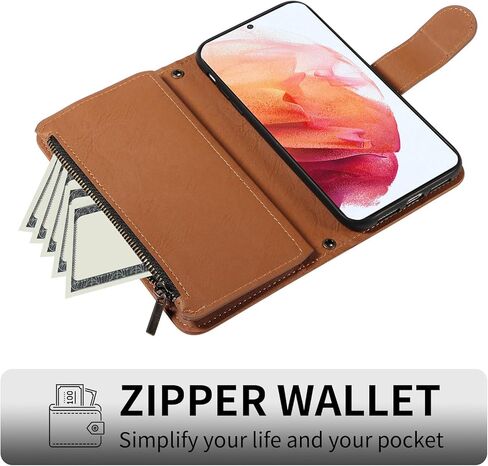 for Samsung Galaxy S21 5G 6.2 inch Wallet Phone Case with Crossbody Lanyard Strap Faux Leather Card Holder Slot Stand Kickstand Men Women Flip Cell Cover for S 21 21S G5 Brown in Saudi Arabia