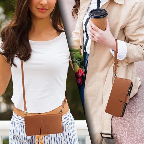 for Samsung Galaxy S21 5G 6.2 inch Wallet Phone Case with Crossbody Lanyard Strap Faux Leather Card Holder Slot Stand Kickstand Men Women Flip Cell Cover for S 21 21S G5 Brown in Saudi Arabia