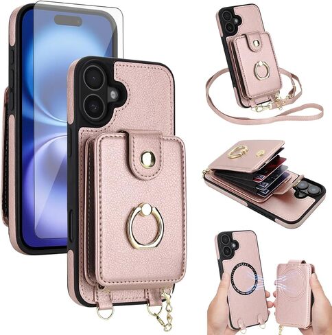 حافظة هاتف Asuwish لهاتف iPhone 15 مقاس 6.1 بوصة، غطاء محفظة قابل للفصل وواقي شاشة مزود بمسند حلقي وحزام حبل حول الجسم متوافق مع MagSafe RFID Blocking i Phone15 i15 15 حافظة للنساء باللون الأزرق المخضر in Kuwait