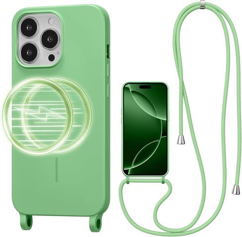 Magnetic Crossbody Case for iPhone 13 Pro Max 6.7", Liquid Silicone Case with Adjustable Shoulder Neck Lanyard Strap,[Compatible with MagSafe] Protective Phone Cover-Cedar Green in Kuwait