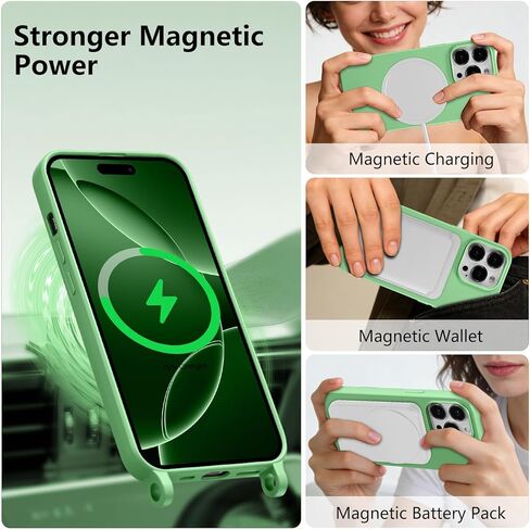 Magnetic Crossbody Case for iPhone 13 Pro Max 6.7", Liquid Silicone Case with Adjustable Shoulder Neck Lanyard Strap,[Compatible with MagSafe] Protective Phone Cover-Cedar Green in Kuwait