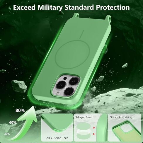 Magnetic Crossbody Case for iPhone 13 Pro Max 6.7", Liquid Silicone Case with Adjustable Shoulder Neck Lanyard Strap,[Compatible with MagSafe] Protective Phone Cover-Cedar Green in Kuwait
