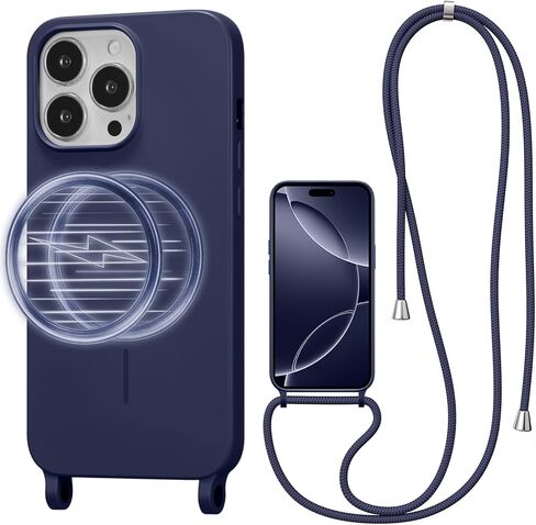 Magnetic Crossbody Case for iPhone 13 Pro Max 6.7", Liquid Silicone Case with Adjustable Shoulder Neck Lanyard Strap,[Compatible with MagSafe] Protective Phone Cover-Cedar Green in Kuwait
