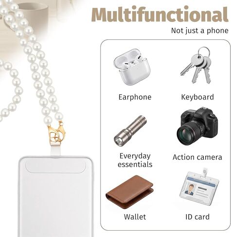 2 PCS Pearl Phone Strap, 2 Sizes White Beaded Pearl Phones Wrist Strap Elegant Universal Pearls Phones Lanyards with 4 Clear Phone Pad for Women Cellphone Id Badges Purses Decor in Saudi Arabia