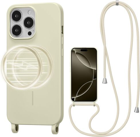Magnetic Crossbody Case for iPhone 13 Pro Max 6.7", Liquid Silicone Case with Adjustable Shoulder Neck Lanyard Strap,[Compatible with MagSafe] Protective Phone Cover-Cedar Green in Kuwait
