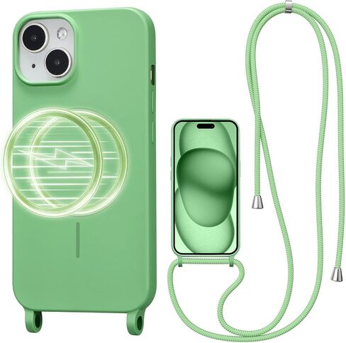 Magnetic Crossbody Case for iPhone 13 Pro Max 6.7", Liquid Silicone Case with Adjustable Shoulder Neck Lanyard Strap,[Compatible with MagSafe] Protective Phone Cover-Cedar Green in Kuwait